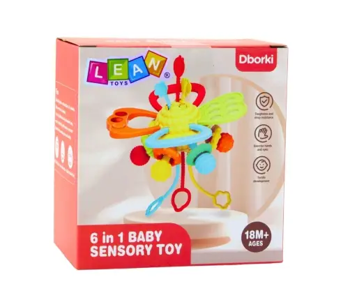 6-in-1 Sensory Toy Teether Pull Strings Pop-It Colorful