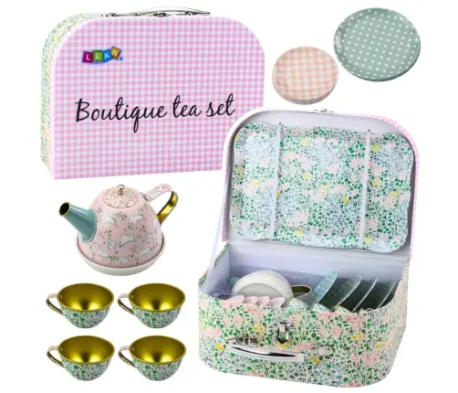 Tea Set in a Suitcase Pastel Metal Tableware 15 pcs