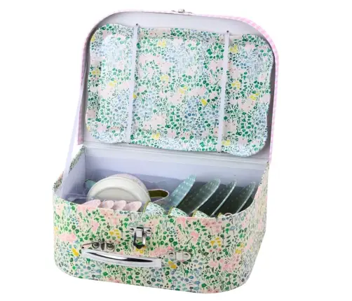 Tea Set in a Suitcase Pastel Metal Tableware 15 pcs