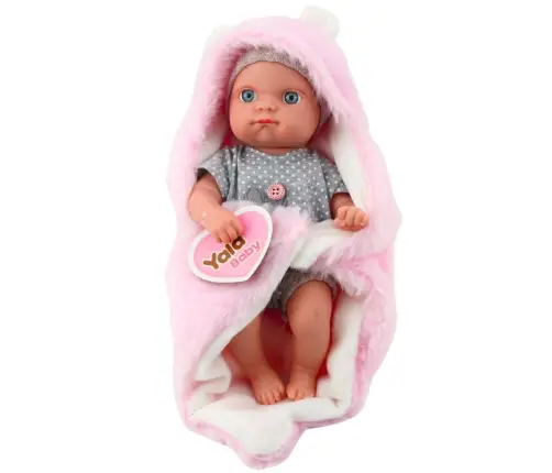 Babypuppe im grauen Pyjama mit rosa Hasendecke, 23 cm Babypuppe im grauen Pyjama mit rosa Hasendecke, 23 cm