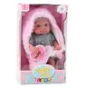 Babypuppe im grauen Pyjama mit rosa Hasendecke, 23 cm Babypuppe im grauen Pyjama mit rosa Hasendecke, 23 cm