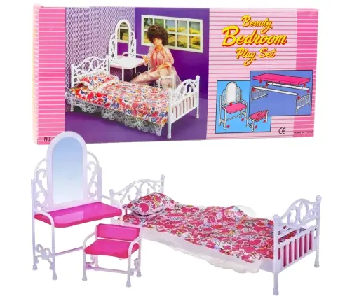 Doll Furniture Set Bed Dressing Table Chair Bedding Floral Doll Furniture Set Bed Dressing Table Chair Bedding Floral
