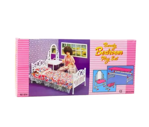 Doll Furniture Set Bed Dressing Table Chair Bedding Floral Doll Furniture Set Bed Dressing Table Chair Bedding Floral