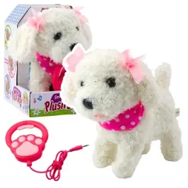Interactive Poodle Dog with Bows on a Leash Walks and Barks White Interactive Poodle Dog with Bows on a Leash Walks and Barks White