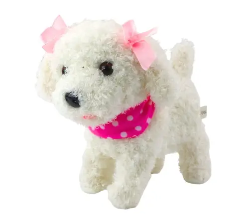 Interactive Poodle Dog with Bows on a Leash Walks and Barks White