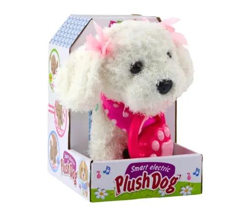 Interactive Poodle Dog with Bows on a Leash Walks and Barks White