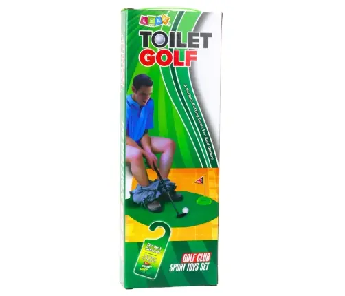 Toilet Golf Skill Game Set Mat Bat Balls Door Hanger