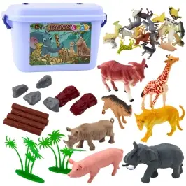 Set of Figurines Home Wild Animals Plants Chest 58 pcs