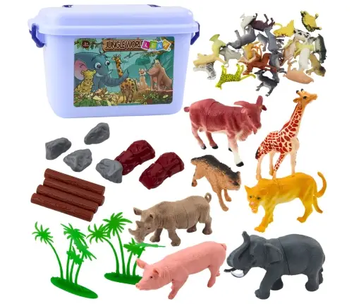 Set of Figurines Home Wild Animals Plants Chest 58 pcs