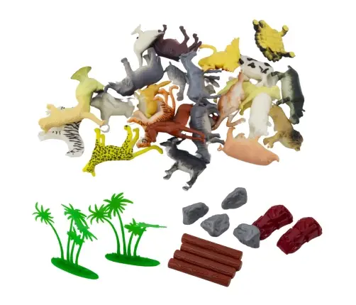 Set of Figurines Home Wild Animals Plants Chest 58 pcs