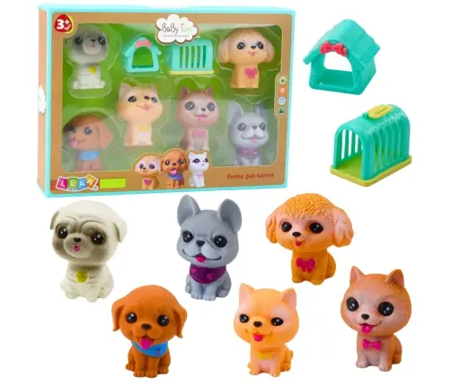 Set of Figures Rubber Dogs Squeaker Kennel Transporter 6pcs