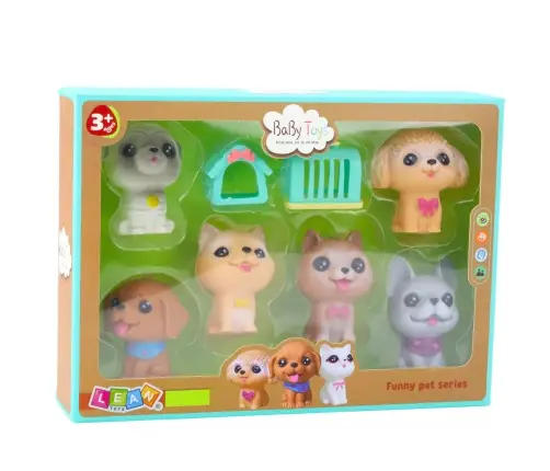 Set of Figures Rubber Dogs Squeaker Kennel Transporter 6pcs