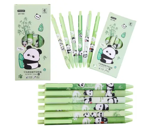 Panda Bamboo Pen Set Green Black Ink 0.5mm 6pcs
