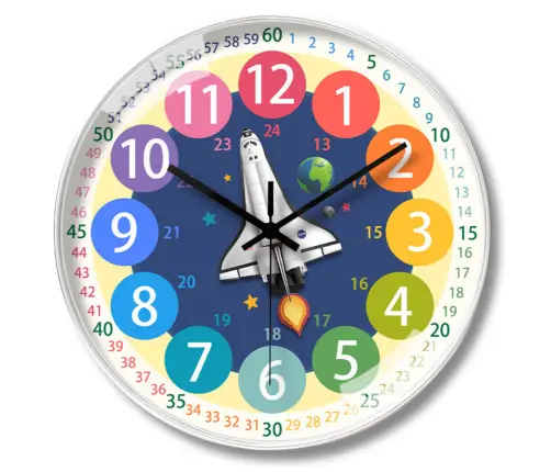 Children's Educational Wall Clock Space Rocket Colorful