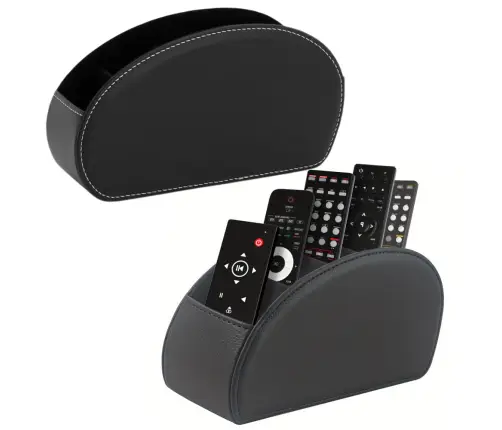 Remote Control Organizer Box 5 Compartments Black Eco-Leather