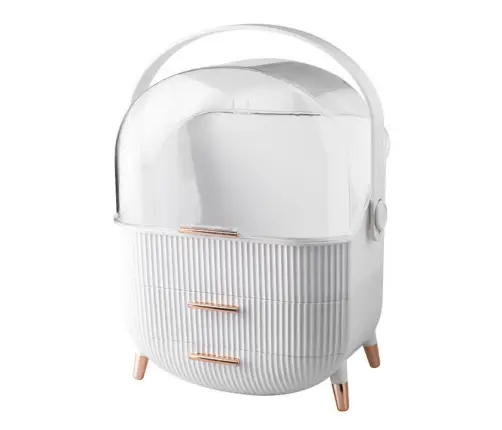 Cosmetics Organizer Opening Lid Transparent Two Drawers White