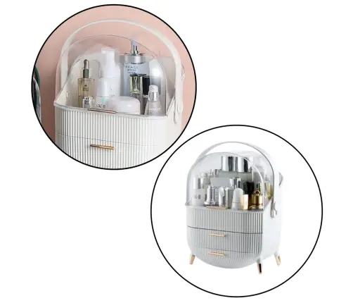 Cosmetics Organizer Opening Lid Transparent Two Drawers White