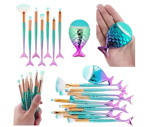 Mermaid Tail Makeup Brush Set 11pcs Rainbow