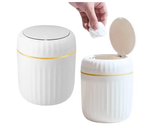 Mini Waste Bin Opening Lid Universal Elegant White