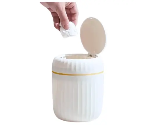 Mini Waste Bin Opening Lid Universal Elegant White