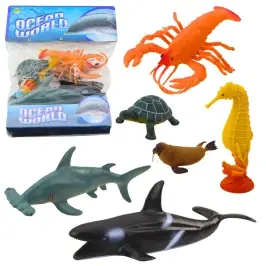 Set of Sea Animals Figurines: Shark, Hammerhead, Killer Whale, Horse, Lobster, Turtle, 6pcs Set of Sea Animals Figurines: Shark, Hammerhead, Killer Whale, Horse, Lobster, Turtle, 6pcs