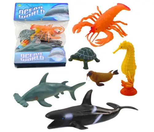 Set of Sea Animals Figurines: Shark, Hammerhead, Killer Whale, Horse, Lobster, Turtle, 6pcs