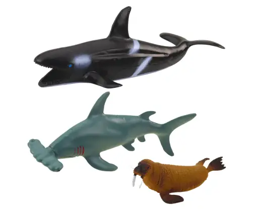 Set of Sea Animals Figurines: Shark, Hammerhead, Killer Whale, Horse, Lobster, Turtle, 6pcs