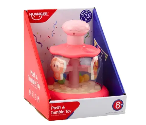 Carousel Spinning Top With Balls And Animals Hippopotamus Lion Monkey Pink
