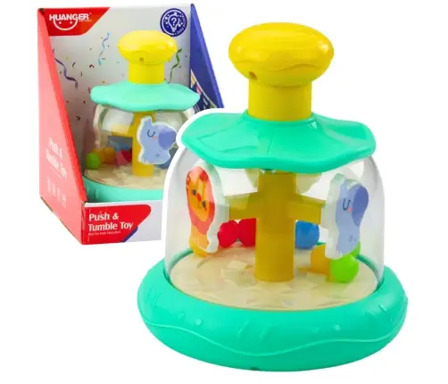 Carousel Spinning Top With Balls And Animals Hippopotamus Lion Monkey Green