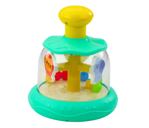Carousel Spinning Top With Balls And Animals Hippopotamus Lion Monkey Green