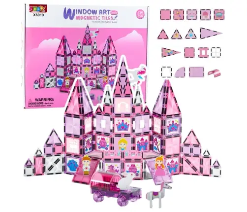 Magnetic Blocks Stained Glass Windows For Painting Pink Markers 126 pcs.
