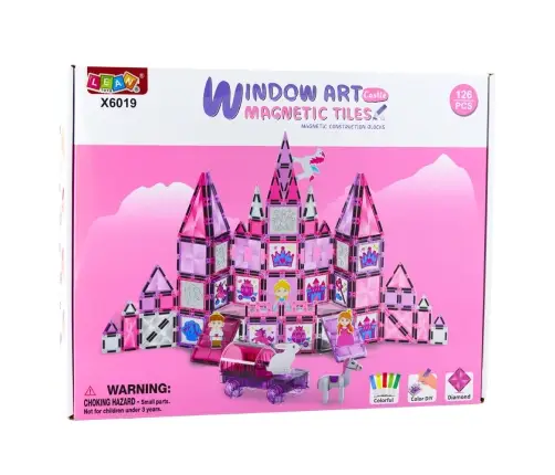 Magnetic Blocks Stained Glass Windows For Painting Pink Markers 126 pcs.