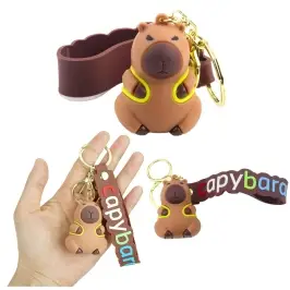 Keychain Capybara Figurine With Yellow Backpack Pendant Carabiner Ring