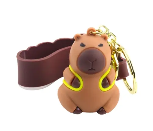 Keychain Capybara Figurine With Yellow Backpack Pendant Carabiner Ring