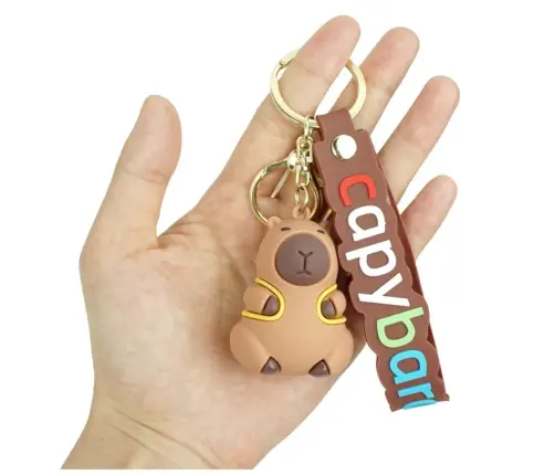 Keychain Capybara Figurine With Yellow Backpack Pendant Carabiner Ring