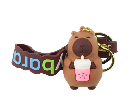 Keychain Capybara Figurine With Cup Pendant Carabiner Ring