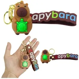 Keychain Figurine Capybara With Turtle Pendant Carabiner Ring