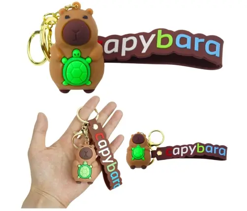 Keychain Figurine Capybara With Turtle Pendant Carabiner Ring