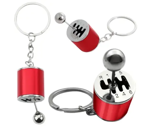 Metal Keychain Moving Gearbox Red