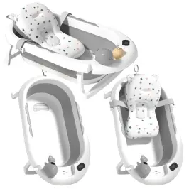 Foldable Baby Bathtub with Thermometer and Mattress with Stars, Gray