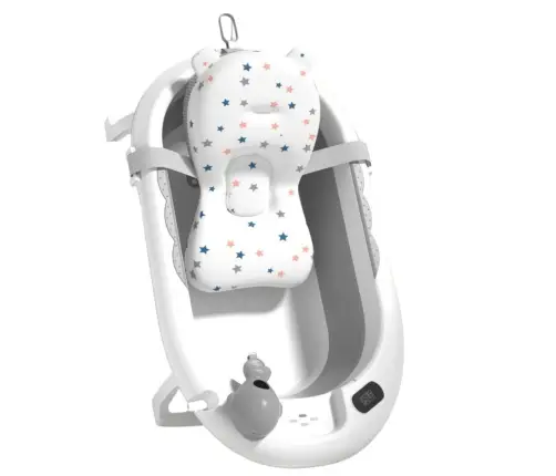 Foldable Baby Bathtub with Thermometer and Mattress with Stars, Gray