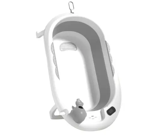 Foldable Baby Bathtub with Thermometer and Mattress with Stars, Gray