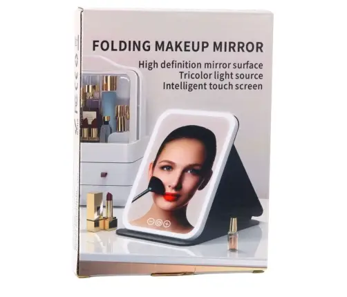 LED Mirror Case with Stand 3 Lighting Modes Brightness Adjustment 18.5cm