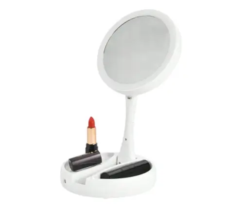 LED Illuminated Mirror 10x Magnification Adjustable Stand White