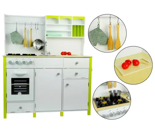 Wooden Kitchen with an Oven and Accessories Green-White Wooden Kitchen with an Oven and Accessories Green-White