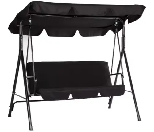 Three-person Garden Swing Rocking Cushions Mattress Black