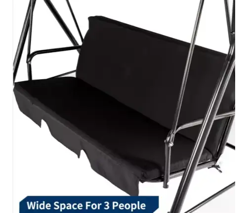 Three-person Garden Swing Rocking Cushions Mattress Black