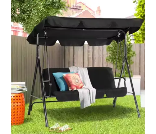 Three-person Garden Swing Rocking Cushions Mattress Black