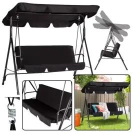 Three-person Garden Swing Rocking Cushions Mattress Black