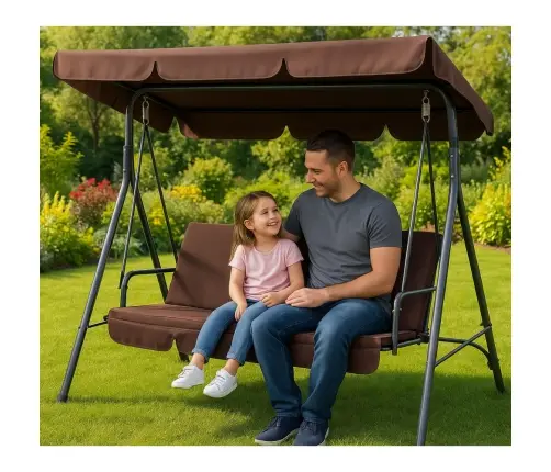 Three-person Garden Swing Rocking Cushions Mattress Brown